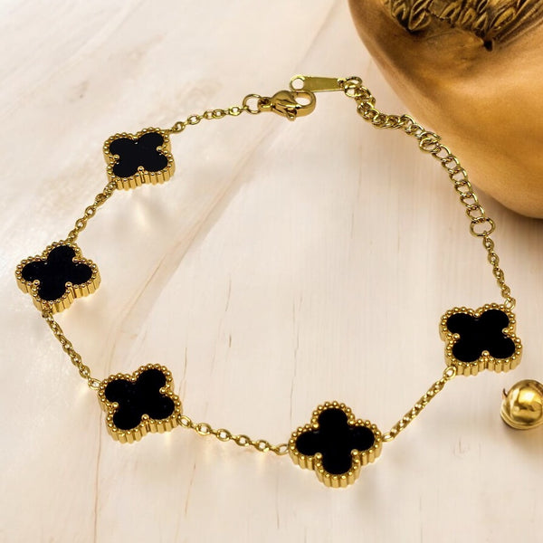 Floral Bracelet, Gold Plated Stainless Steel Anti Tarnish Bracelet with Stone