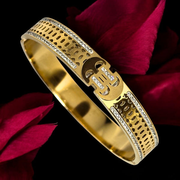 Gold Plated Stainless Steel Anti Tarnish Bracelet with Stone