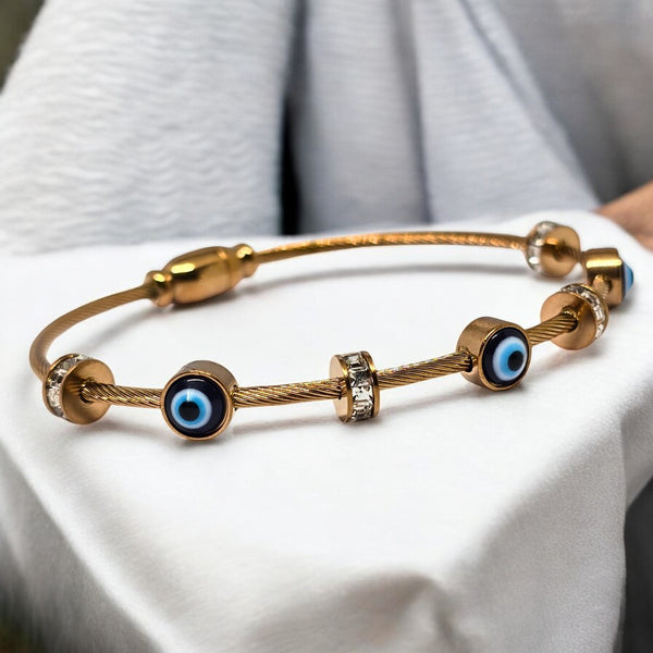 Evil Eye Gold Plated Stainless Steel Anti Tarnish Bracelet with Stone