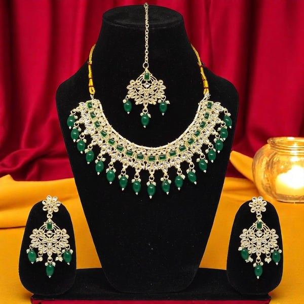 Traditional Meenakari Gold Plated Bridal Kundan Wedding Earring Mangtika Necklace Jewellery Set