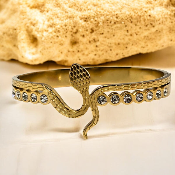 Snake Bracelet Gold Plated Stainless Steel Waterproof Anti Tarnish Bracelet with Stone
