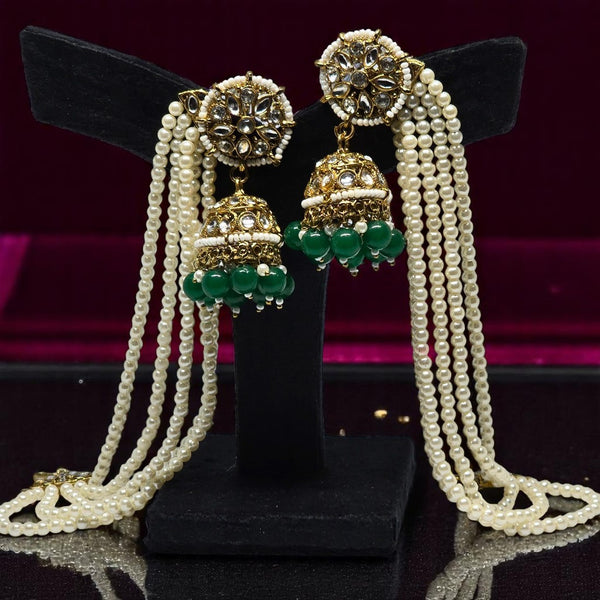 Traditional Kundan & Pearls Bahubali Chain Jhumka Earring For Women & Girls