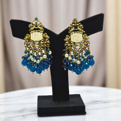 Gold-Plated Kundan Hanging Green Contemporary Droplet Earrings