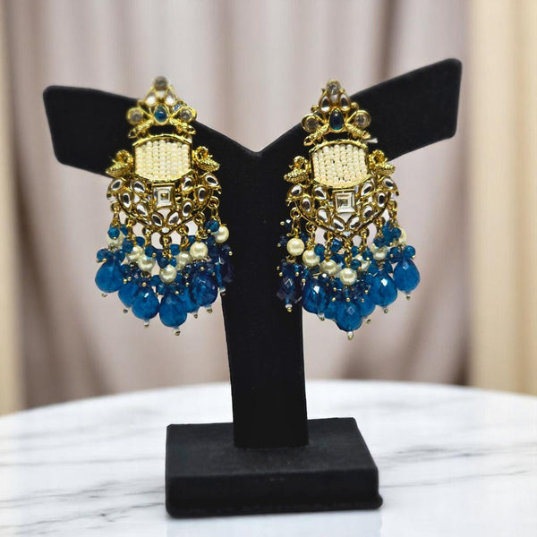 Gold-Plated Kundan Hanging Green Contemporary Droplet Earrings