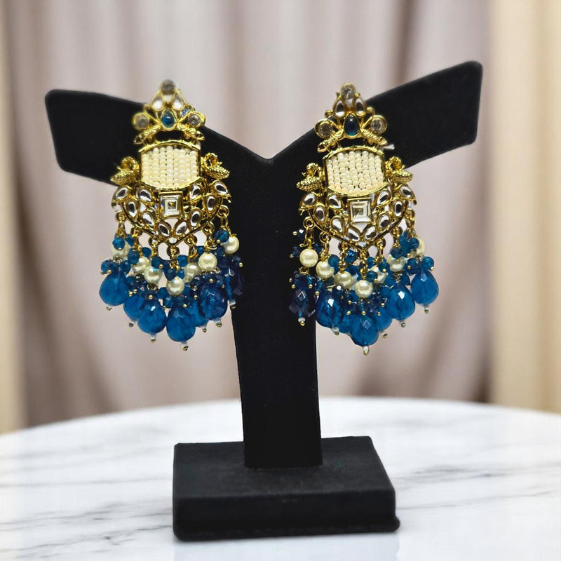 Gold-Plated Kundan Hanging Green Contemporary Droplet Earrings