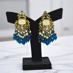 Gold-Plated Kundan Hanging Green Contemporary Droplet Earrings