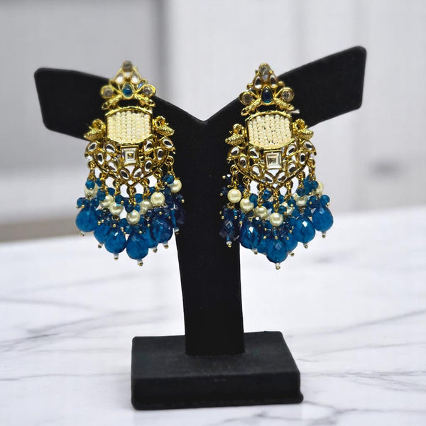 Gold-Plated Kundan Hanging Green Contemporary Droplet Earrings