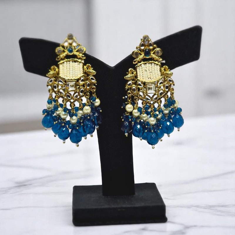 Gold-Plated Kundan Hanging Green Contemporary Droplet Earrings