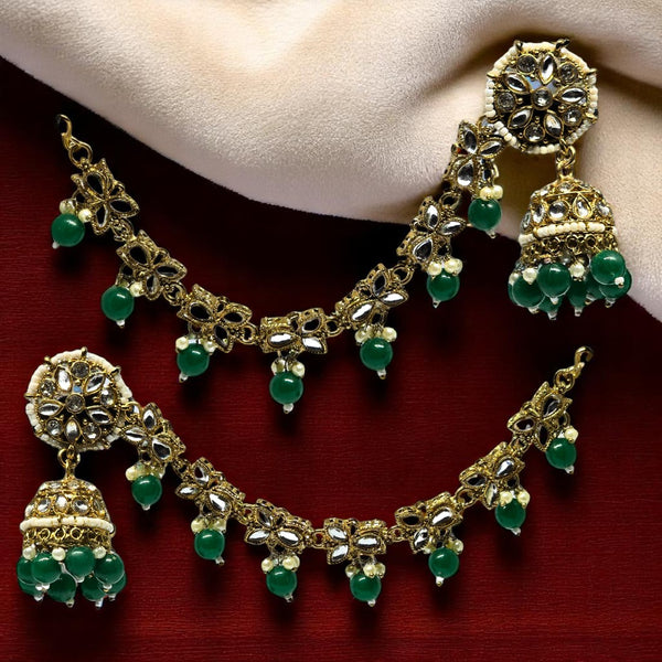 Green Color Traditional Kundan & Pearls Bahubali Chain Jhumka Earring For Women & Girls