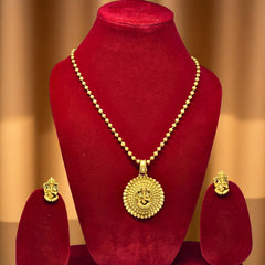 Ganesha Ji Temple Jewellery Set, Matte Finish Golden Necklace & Earrings Set for Girls & Women