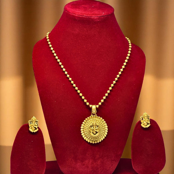 Ganesha Ji Temple Jewellery Set, Matte Finish Golden Necklace & Earrings Set for Girls & Women