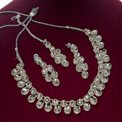 Kundan & Crystal Studded Necklace And Earrings With Maang Tika