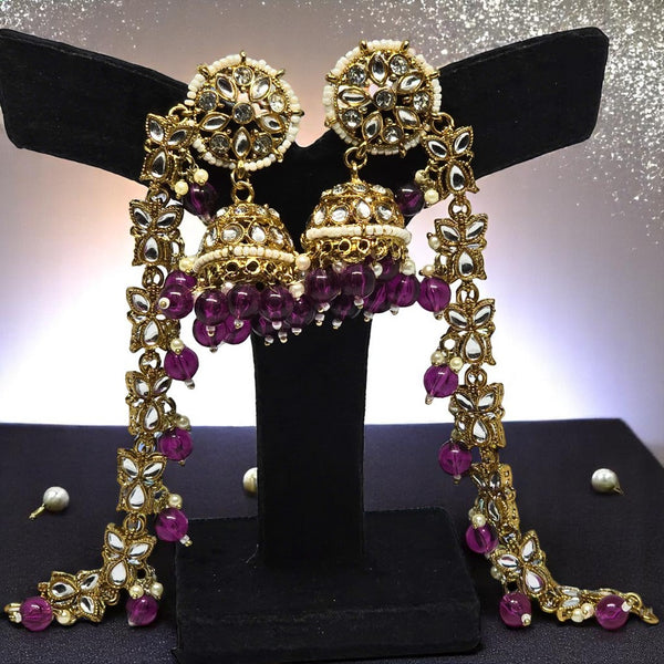 Traditional Kundan & Pearls Bahubali Chain Jhumka Earring For Women & Girls