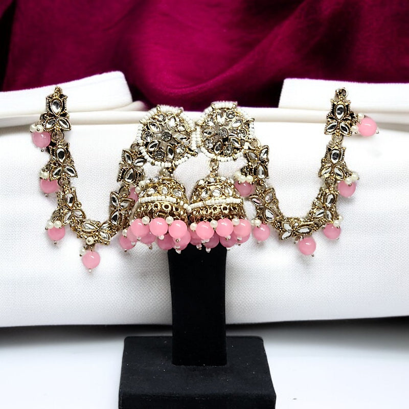 Light Pink Color Traditional Bahubali Jhumka Earrings for Women, Wedding & Festive Wear