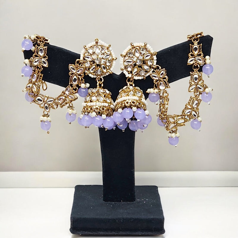 Light Lavendar Traditional Bahubali Jhumka Earrings for Women, Wedding & Festive Wear
