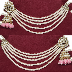 Light Pink Traditional Kundan & Pearls Bahubali Chain Jhumka Earring For Women & Girls
