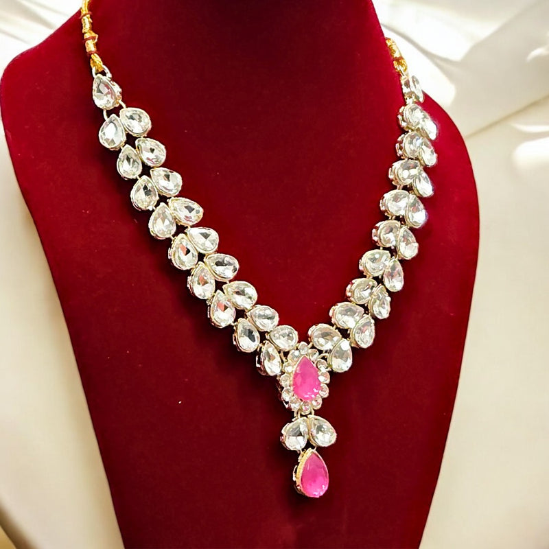 Traditional Kundan Jewelry Set with Pink Tear Drop Stones | Party & Wedding Wear