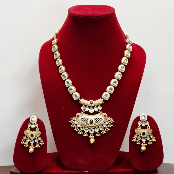 Antique Gold Finish Kundan Necklace Long Set for Festive & Wedding Wear