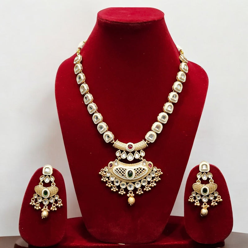 Antique Gold Finish Kundan Necklace Long Set for Festive & Wedding Wear