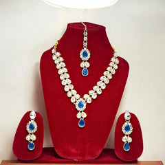 Blue Colour Necklace Jwellery Set with Earring & Maangtika for women