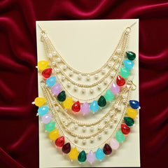 Multicolor 3 Layer Beaded Pearl Drop Ear Chain for Women & Girls, Traditional Festive Jewelry