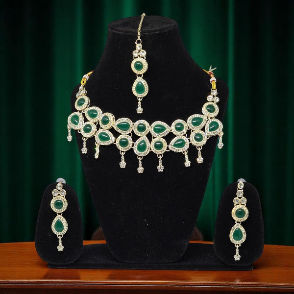 Monalisa Green Colour Necklace Set with Earrings & Mangtika