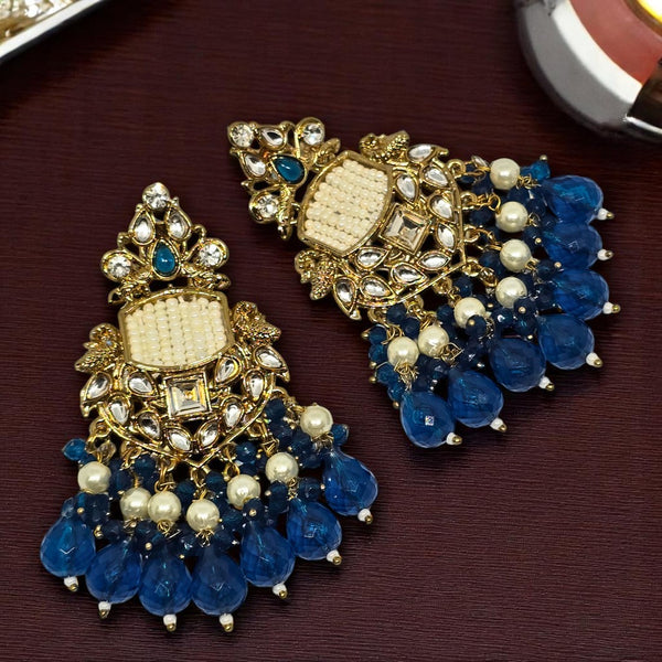 Gold-Plated Kundan Hanging Green Contemporary Droplet Earrings