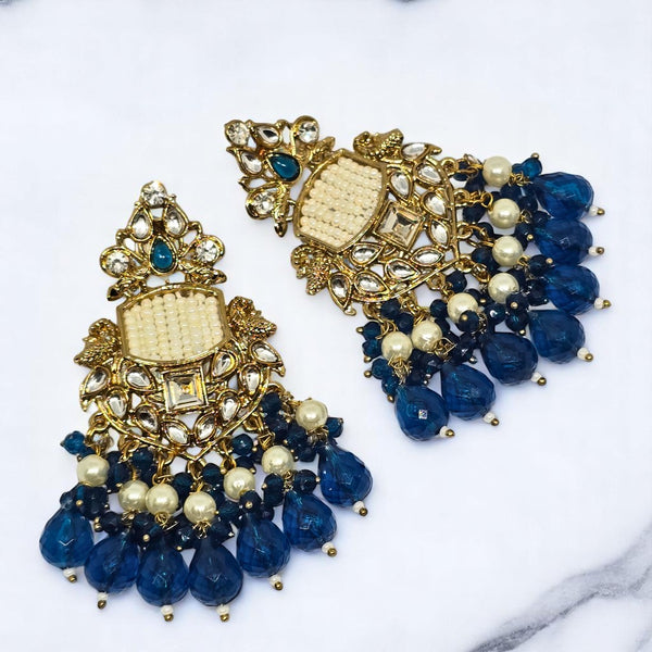 Gold-Plated Kundan Hanging Green Contemporary Droplet Earrings