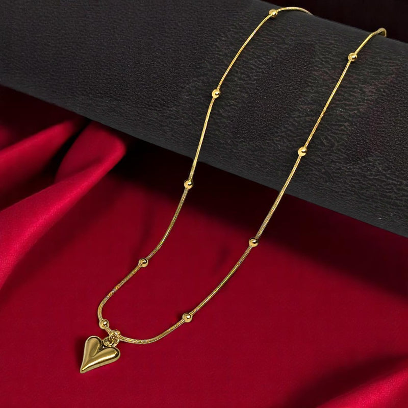 Anti Tarnish Heart Shape Pendant with Chain in Gold Plated Stainless Steel for Girls and Women
