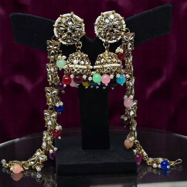 Traditional Kundan & Pearls Bahubali Chain Jhumka Earring For Women & Girls
