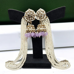 Lavender Traditional Kundan & Pearls Bahubali Chain Jhumka Earring For Women & Girls