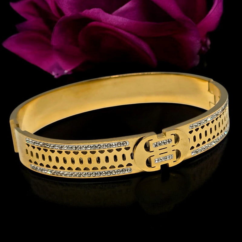 Gold Plated Stainless Steel Anti Tarnish Bracelet with Stone