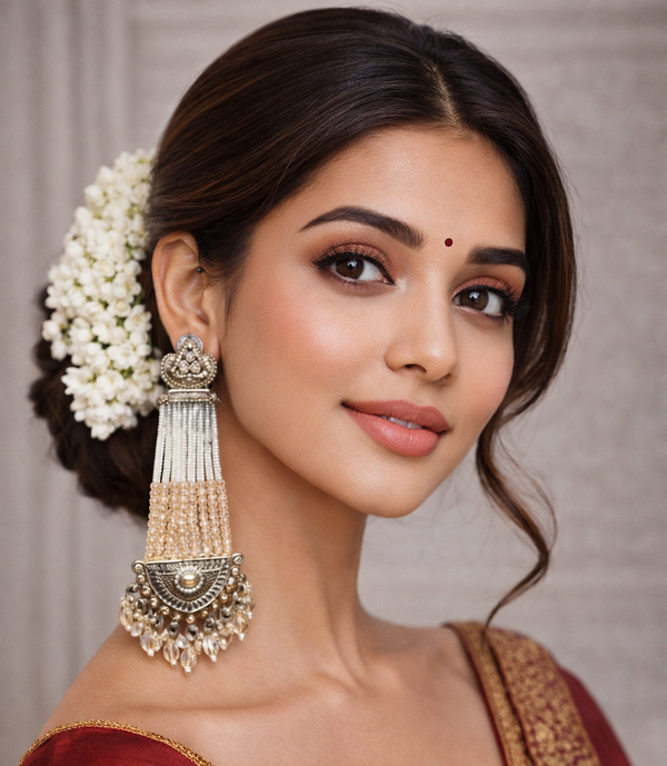 6.5 Inch Long Premium Bridal Long Dangle Earrings with Beads & Pearl Drops