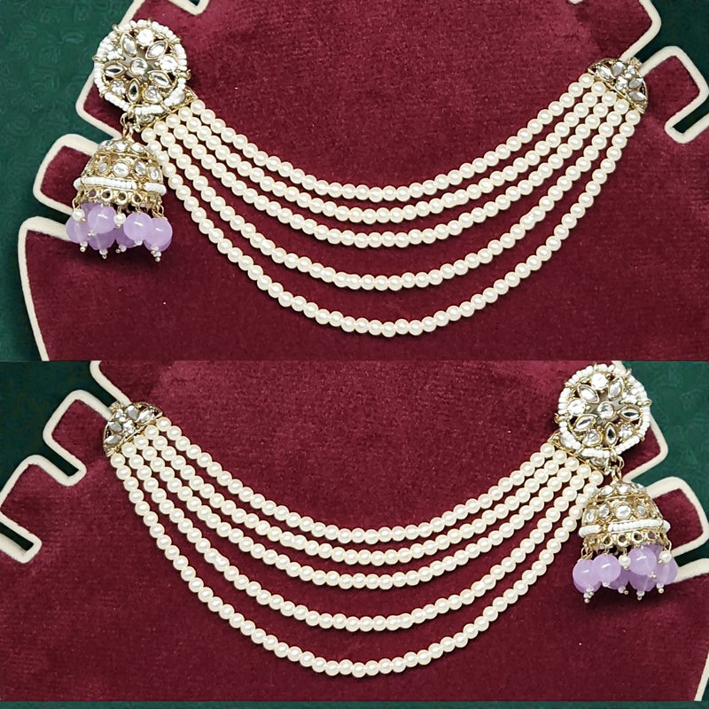 Lavender Traditional Kundan & Pearls Bahubali Chain Jhumka Earring For Women & Girls