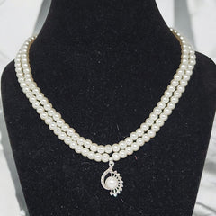 Elegant Pearl Necklace & Earrings Set for Women | Double Layer Pearl Choker with Bow Pendant
