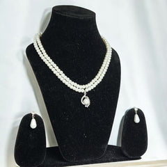 Elegant Pearl Necklace & Earrings Set for Women | Double Layer Pearl Choker with Bow Pendant