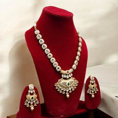 Antique Gold Finish Kundan Necklace Long Set for Festive & Wedding Wear