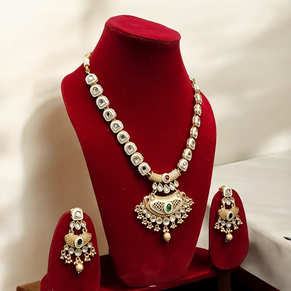 Antique Gold Finish Kundan Necklace Long Set for Festive & Wedding Wear