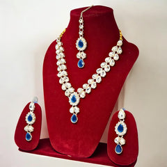 Blue Colour Necklace Jwellery Set with Earring & Maangtika for women