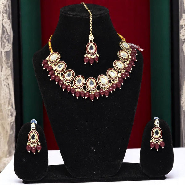 Kundan Necklace Set with Earring & Maangtika for women