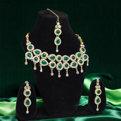 Monalisa Green Colour Necklace Set with Earrings & Mangtika