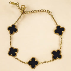 Floral Bracelet, Gold Plated Stainless Steel Anti Tarnish Bracelet with Stone