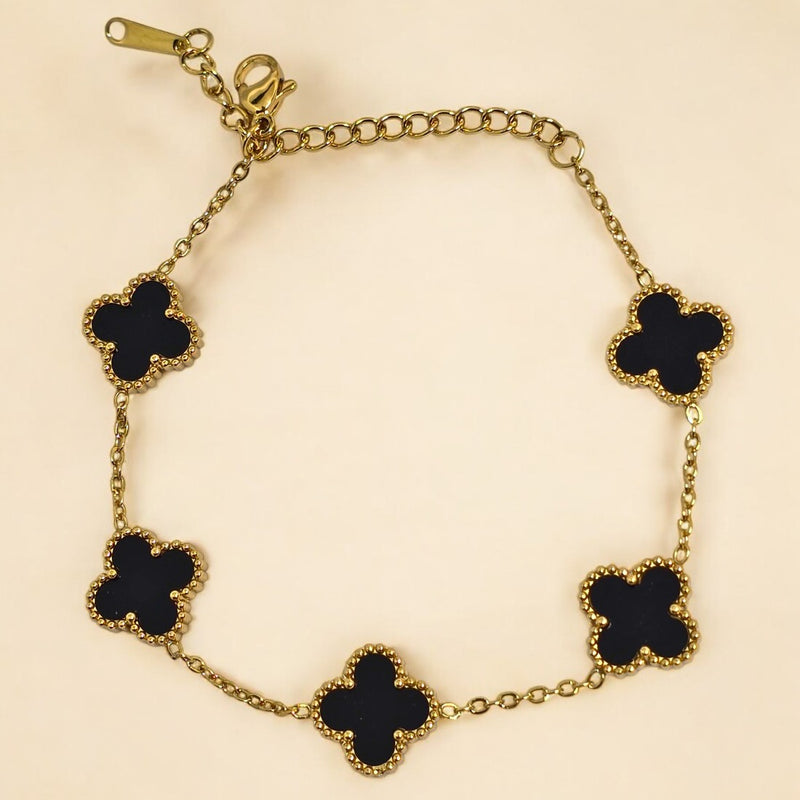 Floral Bracelet, Gold Plated Stainless Steel Anti Tarnish Bracelet with Stone