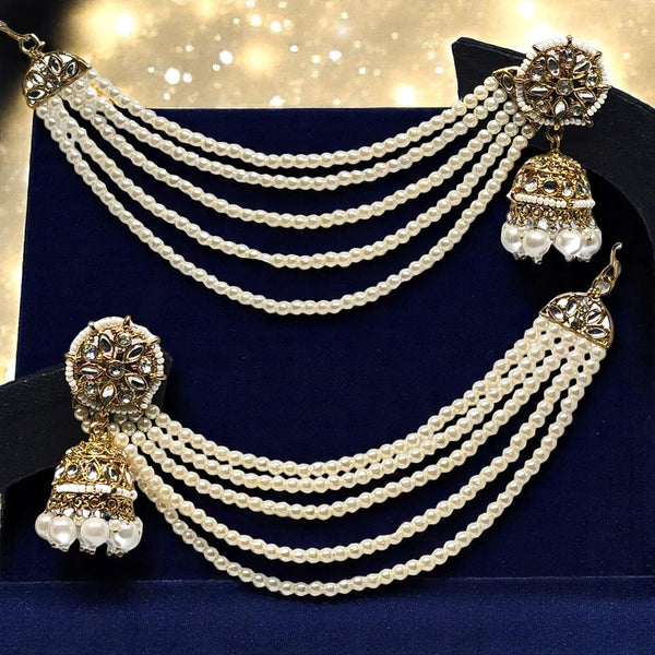 Traditional Kundan & Pearls Bahubali Chain Jhumka Earring For Women & Girls