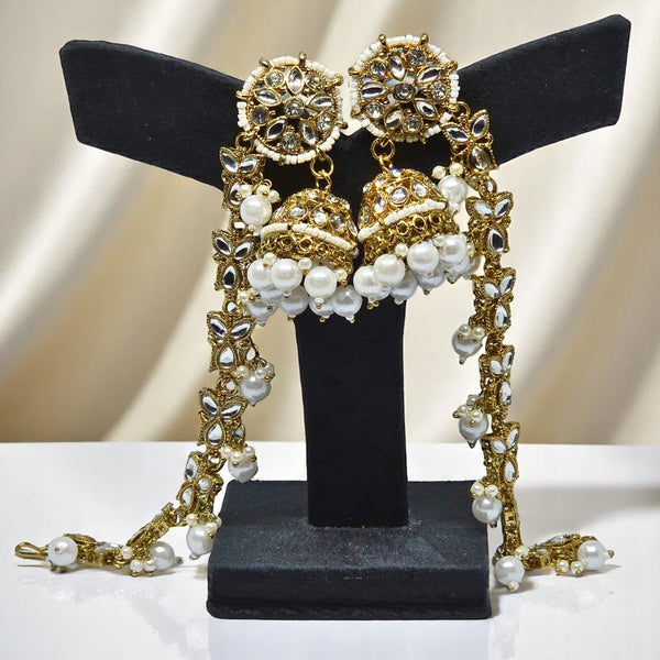 Traditional Kundan & Pearls Bahubali Chain Jhumka Earring For Women & Girls
