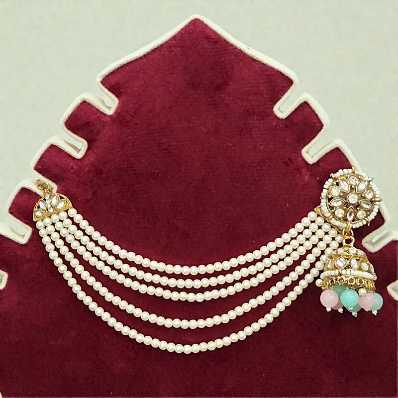 Multicolor Traditional Kundan & Pearls Bahubali Chain Jhumka Earring For Women & Girls