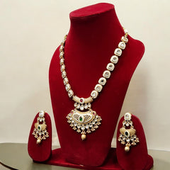 Antique Gold Finish Kundan Necklace Long Set for Festive & Wedding Wear