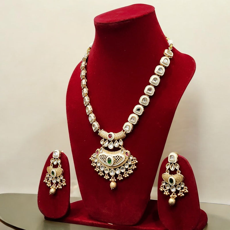 Antique Gold Finish Kundan Necklace Long Set for Festive & Wedding Wear