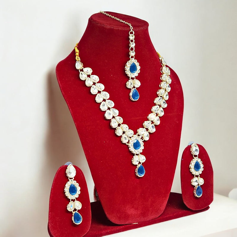 Blue Colour Necklace Jwellery Set with Earring & Maangtika for women