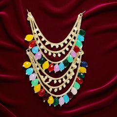 Multicolor 3 Layer Beaded Pearl Drop Ear Chain for Women & Girls, Traditional Festive Jewelry